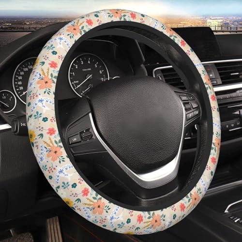 Retro Pigeon Flower Elastic Steering Wheel Cover Non-Slip Breathable Steering Wheel Protector Fit Auto, SUVs, Truck - color: Retro Pigeon Flower