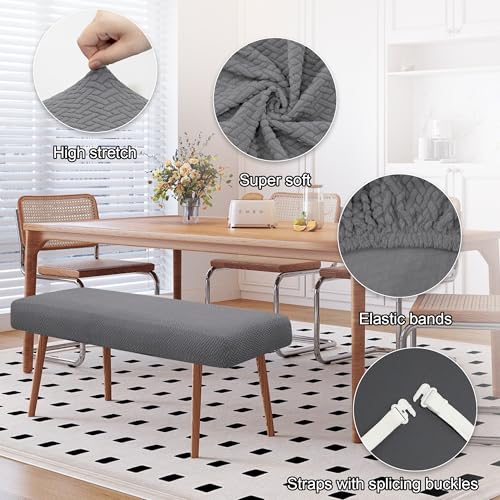 Stretch Bench Covers, Bench Cushions Covers, Printed Seat Protector, Washable Slipcover, Rectangle Cover for Dining Room, Living Room, Kitchen(Twill Grey) - color: Twill Grey