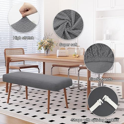 Stretch Bench Covers, Bench Cushions Covers, Printed Seat Protector, Washable Slipcover, Rectangle Cover for Dining Room, Living Room, Kitchen(Twill Grey) - color: Twill Grey