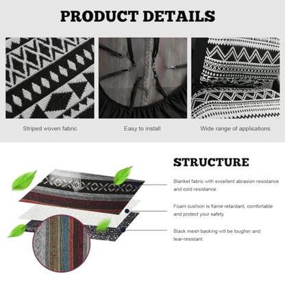 9PCS Baja Saddle Blanket Car Seat Covers, Front Set Breathable Washable Seat Covers with Seatbelt Pad, Striped Woven Cloth Airbag Compatible Seats Protector for Most Vehicles (Black White Wave) - color: Black White Wave
