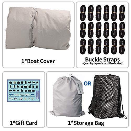 iCOVER Trailerable Boat Cover, 600D Heavy Duty Boat Cover Fits V-Hull Center Console Boat 22ft-24ft Long and Beam Width up to 102in, Windshield Height up to 30in, Boat Cover Support Pole Included - color: Grey, size: 22ft-24ft long and beam width up to 11