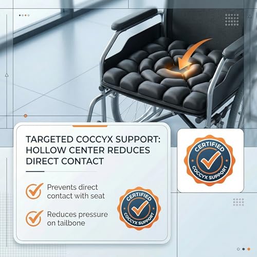 Inflatable Seat Cushion, Donut Cushion for Office Chair, Car & Wheelchair, Ergonomic Pressure Relief for Tailbone & Sciatica, Adjustable Firmness, Non-Slip Seat Pad for Long Sitting - color: Dark Black