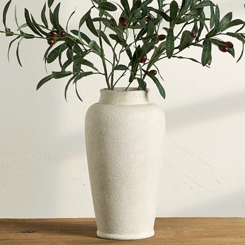 Ceramic Large Vase, White Flower Vase Tall Rustic Farmhouse Decorative Vase Floral Pottery Vases for Home Decor Table Living Room Entryway Mantel Bedroom Bathroom Kitchen - 12" White - color: 12"h - White