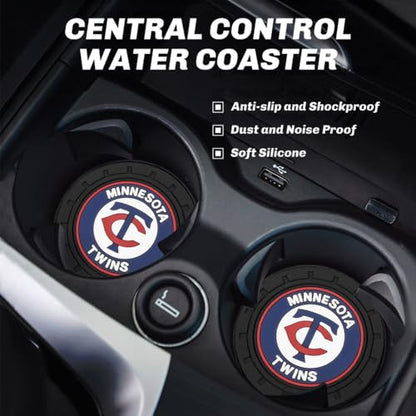 Baseball Fans Car Cup Holder Coasters for Minnesota Twins Fans, 2 Pack Twins Silicone Non-Slip Cup Mats, 2.75" Car Cup Holder Inserts for Auto Interior - color: dTw166ins