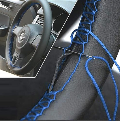 38cm/15 Inch Hand Sewing Steering Wheel Cover Breathable Anti-Slip Leather Steering Wheel Cover for Nissan Qashqai Toyota Camry RAV4 VW Golf - color: Blue
