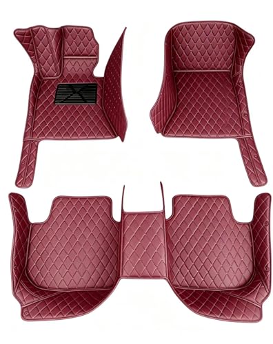 Custom Making Car Floor Mats Waterproof Anti-Slip Faux Leather Protection Floor. Auto Foot Pad Set Automobile Interior Carpet Accessories for SUV and Trucks (Wine red) - color: Wine red