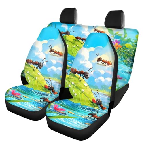Cute Ant Print 17pcs Car Seat Covers Set Steering Cover Seat Belt Pad Carpet Floor Mat Pads Gift for Women Men 7 - color: Cute Ant Print