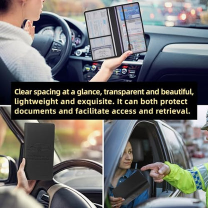 Premium Car Registration & Insurance Card Holder with Magnetic Closure & Clear Pockets, Glove Box Organizer for Documents, Driver's License (Black) - color: black