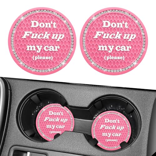 2PCS Bling Car Cup Holder Coaster, 2.75 Inch Anti-Slip Auto Insert Cup Coaster, Universal Interior Decor Accessories Crystal Car Drink Cup Mat Perfect for Women Girls (Pink, 2PCS) - color: Pink, size: 2PCS