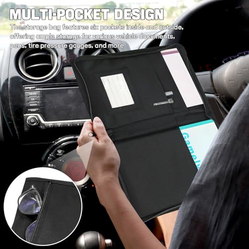 Hovom Car Glove Box Compartment Organizer, Car Registration and Insurance Holder, Owners Manual Case & Document Holder for Cars, Multi-Pocket Vehicle Paperwork Storage Pouch, Glove Box Storage Bag