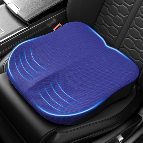 Car Seat Cushion for Driving, Memory Foam Driver Seat Cushion with Lower Back & Tailbone Pain Relief. Automotive Cushion for Car Suitable for Trucks, Sedans, and Other Vehicles - color: Blue