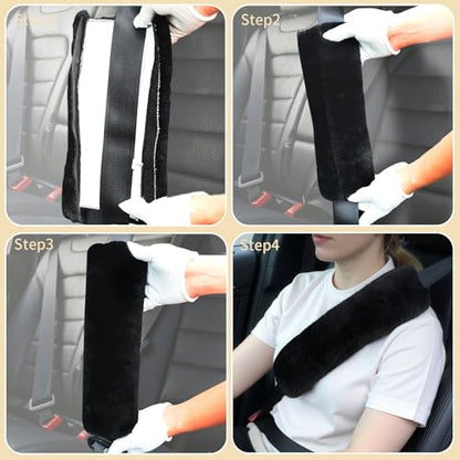 Aegis Cover Sheepskin Seat Belt Cover, Premium Australian Merino Wool Padding, Ultra-Soft & Durability, 0.5" Thick Seat Belt Pads, Universal Fit for Car, Truck, SUV 2Pack (Steel)