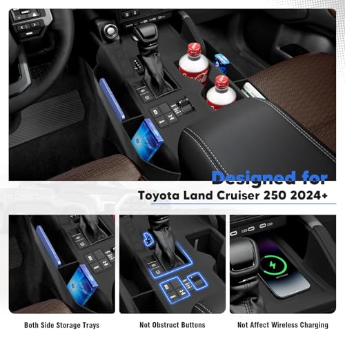 Silicone Center Console Gear Shift Panel Cover for 2024-2026 Toyota Land Cruiser 250 Prado LC250, Silicone Storage Box and Cup Holder Insert Tray, No Affect Wireless Charging(Not for 1958) - size: Land Cruiser 250 2024-2026
