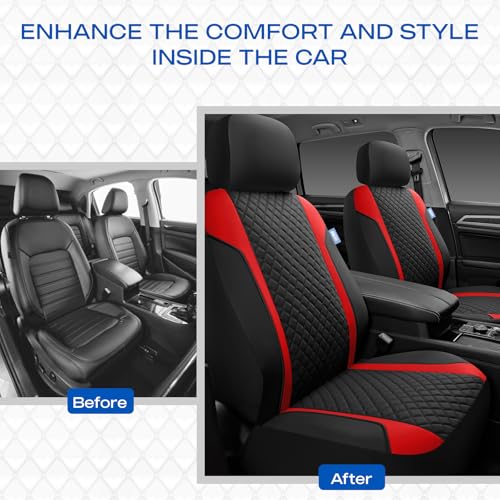 Skechers Seat Covers Contour Foam Cozy Fit,Leather Car Seat Covers, Car Seat Covers Front Seats Airbag Compatible, Universal Automotive Comfort for Most Cars, Vans, Trucks, SUV,Red - color: Black and Red