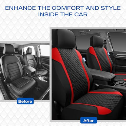 Skechers Seat Covers Contour Foam Cozy Fit,Leather Car Seat Covers, Car Seat Covers Front Seats Airbag Compatible, Universal Automotive Comfort for Most Cars, Vans, Trucks, SUV,Red - color: Black and Red