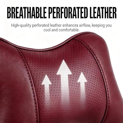 Car Pillow for Car Neck Pillow for Driving Seat Leather Neck Support Soft Cushion Support Head-Rests for Vehicle Sleeping with Elastic Adjustment Strap 2PCS (Neck, Red)