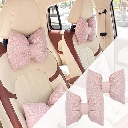 Car Headrest Pillow with Leopard Print Chic Car Interior Breathable Neck Support Cushions Fits for Most Cars (Pink Pillow) - color: Pink Pillow