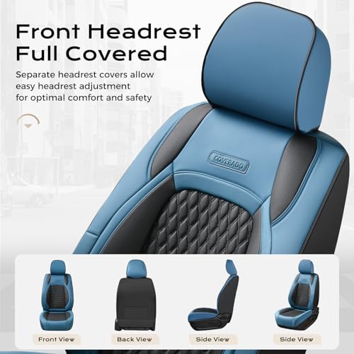 Coverado Tacoma Front Seat Covers, Faux Leather Custom Fit for 2024-2026 Toyota Tacoma Double/Crew Cab, Front Seat Protection (Blue) - color: Blue, size: Front（2024-2026）