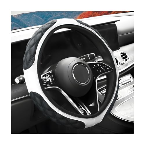 Car Steering Wheel Cover, 15 Inches Anti-Slip Elastic Leather Steering Wheel Protector for Women Men, Breathable Wheel Wrap Cover Interior Decoration for Cars Trucks SUVs (Beige) - color: Beige