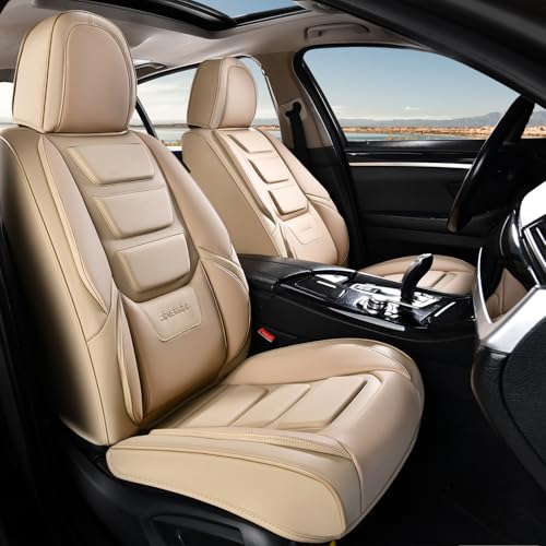 Coverado Car Seat Covers, Front Covers for Cars, Car Seat Cover Front Seats, Automotive Seat Cover, Waterproof, Leather Car Seat Cushion, Universal Interior Covers Seat Protectors for Most Cars Beige - color: Beige, size: Front Pair