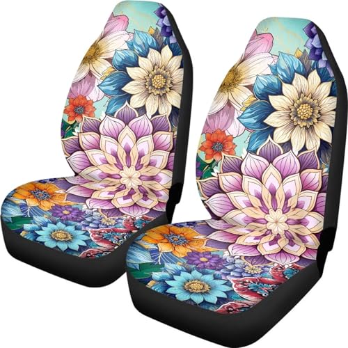 Bohemian Flower Car Seat Cover Front Bottom Seat Cushion Cover, Front Seat Covers Universal Fits Most Cars, SUVs, and Trucks, Washable and Easy to Install - color: Bohemian Flower