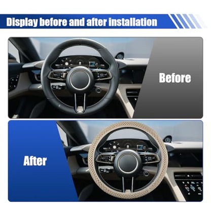 Elastic Stretch Steering Wheel Cover, 15" Breathable Microfiber Ice Silk Steering Wheel Protector, Universal Anti-Slip Car Warm in Winter&Cool in Summer Accessories for Men Women (Beige) - color: Beige