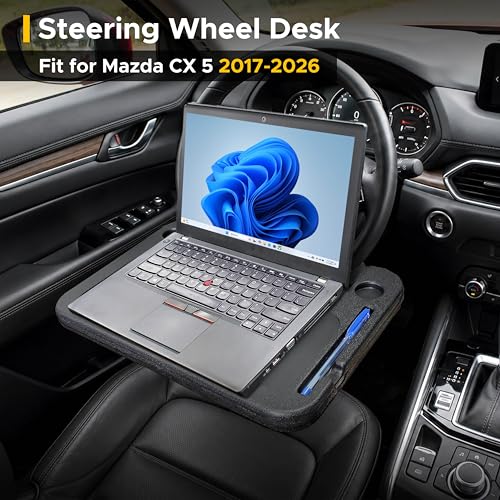 EcoNour Steering Wheel Desk for Mazda CX5 2017-2024 2025 2026 2-in-1 Car Tray Table Laptop Car Mount with Pen Holder Food Tray for Eating with Drinks Holder Multipurpose Travel Car Accessories - size: Fit For Mazda CX 5 2017-2026