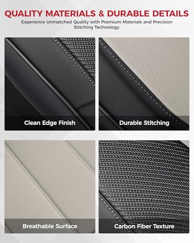 FREESOO Universal Full Seat Covers, Waterproof Faux Leather Automotive Seat Covers with Carbon Fiber Texture Seat Belt Pads, Anti-Slip Airbag Compatible Car Seat Covers for Cars SUVs Trucks - color: Black White, size: Full Set - 5 Seats