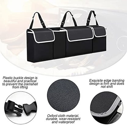 Osilly Car Trunk Organizer with Lid, Backseat Hanging Storage Bag with 4 Pockets & 3 Adjustable Straps, Waterproof PVC Collapsible Cargo Bag, Car Interior Accessories for Auto SUV MPV