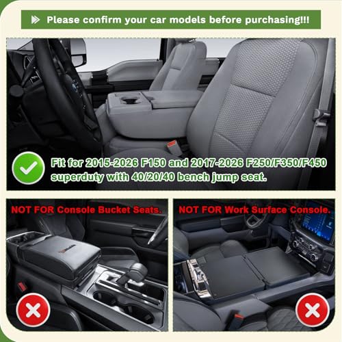 HGWEI Underseat Storage Organizer Compatible with 2015-2026 Ford F150 and 2017-2026 F250 F350 F450 Accessories - Front Console Center with 40/20/40 Jump Seat Cup Holder Replacement Tray