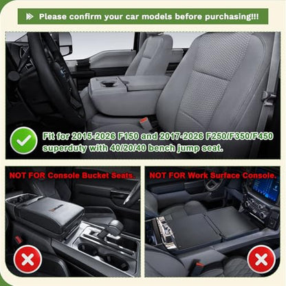 HGWEI Underseat Storage Organizer Compatible with 2015-2026 Ford F150 and 2017-2026 F250 F350 F450 Accessories - Front Console Center with 40/20/40 Jump Seat Cup Holder Replacement Tray