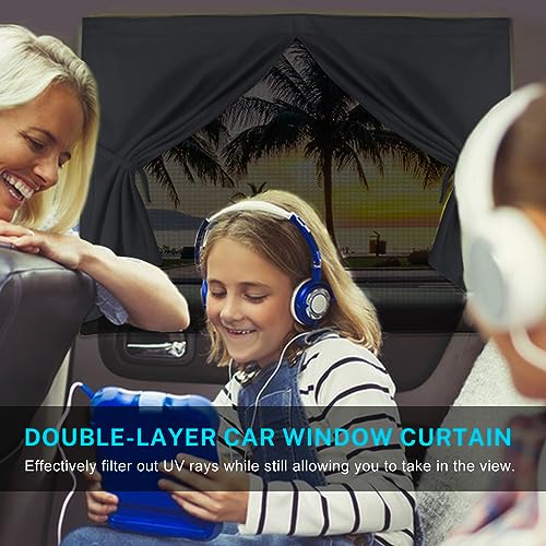 Car Window Shades, 2 PCS Magnetic Double Layer Auto Sun Shade for Side Windows Privacy Full Covers/Half Shade Options Back Car Window Curtains for Baby Protection - color: Black:2pack