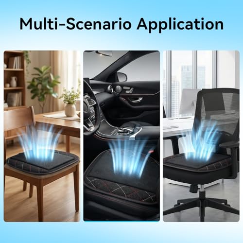 Cooling Car Seat Cover, Black Automotive Air Ventilated Cooling Seat Cover with 3 Adjustable Speeds for Summer Driving, Comfortable Cooling Car Seat Cushion for Car SUV Truck Van, Home & Office Chair