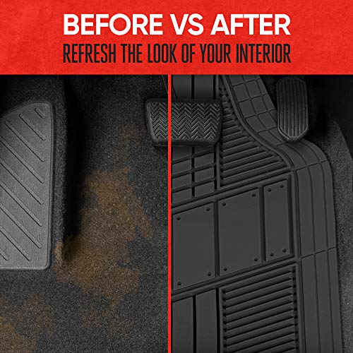 Motor Trend DualFlex™ Rubber Car Floor Mats All Weather Waterproof 4-Piece Sporty Two-Tone Design Car Mats Full Set - Universal Trim-to-Fit Floor Mats for Car, SUV, & Trucks - Car Carpet Protector - color: Black
