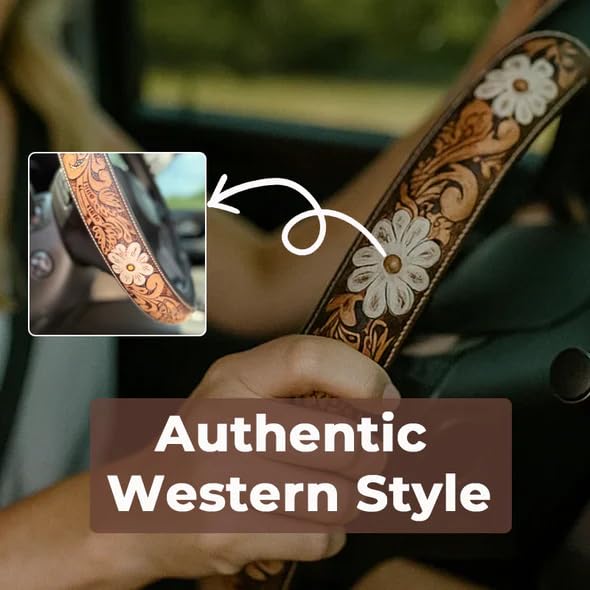 Western Steering Wheel Cover,Retro Western Cowboy Car Universal Steering Wheel Cover,Embossed Hand-Painted Leather Western Car Accessories, for Women Man, Anti-Slip Design Easy to Install (E) - color: E