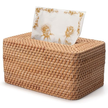 Rattan Tissue Box Cover, Rectangle Wicker Tissue Box Holder, Boho Tissue Box Cover for Living Room, Bathroom, Kitchen, Bedroom, 10.2 x 6.2 x 5.3 inch, Natural - color: Natural, size: Rectangular (5.3"H)