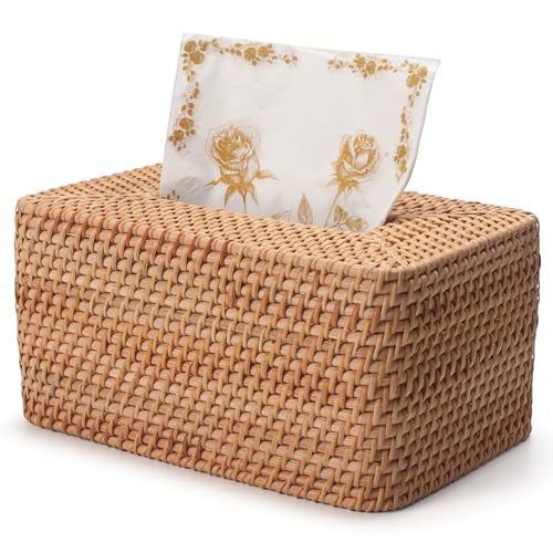 Rattan Tissue Box Cover, Rectangle Wicker Tissue Box Holder, Boho Tissue Box Cover for Living Room, Bathroom, Kitchen, Bedroom, 10.2 x 6.2 x 5.3 inch, Natural - color: Natural, size: Rectangular (5.3"H)