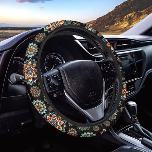 AFPANQZ Bohemia Flower Steering Wheel Covers 14-15" inch Universal Fit Most Car Sedans SUVs Comfort Grip Comfortable Handmade Breathable Steering Wheel Protector - color: Bohemia Flower
