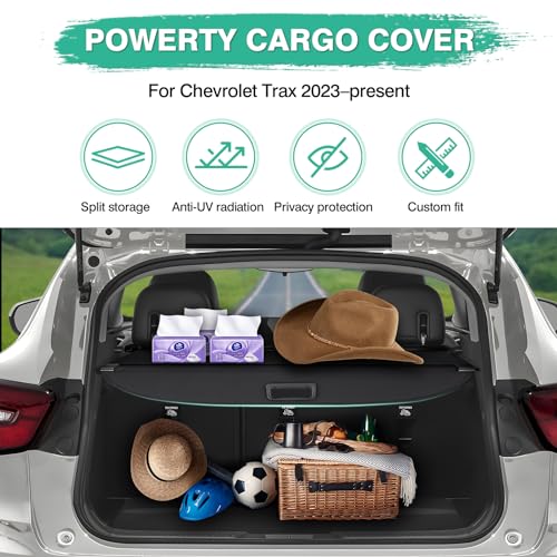Powerty Retractable Cargo Cover for 2024-2026 Chevy Chevrolet Trax -Canvas Texture Trunk Cover Privacy Screen Rear Security Shade for Trax Accessories - size: 2024-2026 | Chevy Trax