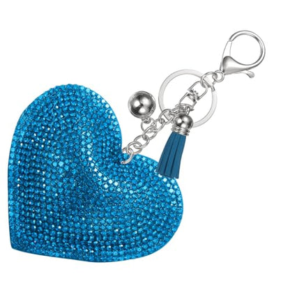 PATIKIL Rhinestone Keychains for Women, Cute Bling Heart Shape Purse Charm for Bag Handbags Car Keys - color: White-dark Blue