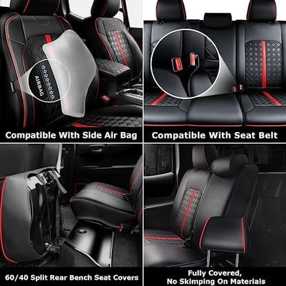Leather Seat Covers Custom Fit for Tacoma Gen 3rd (2016-2023) Double & Crew Cab, for SR, SR5, Limited, TRD Pro, TRD Sport, TRD Off-Road, Trail Special Edition - Fully Covered