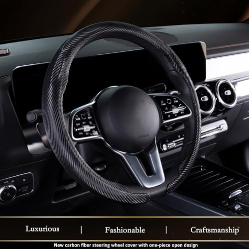 Aimato Car Steering Wheel Cover Carbon Fiber, Ultra-Thin Car Steering Wheel Cover,Comfortable & Breathable Microfiber,Universal Fit for Most Cars, Matte Black - color: Matte Black