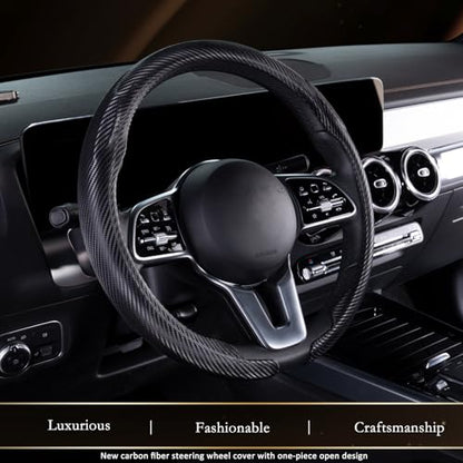 Aimato Car Steering Wheel Cover Carbon Fiber, Ultra-Thin Car Steering Wheel Cover,Comfortable & Breathable Microfiber,Universal Fit for Most Cars, Matte Black - color: Matte Black