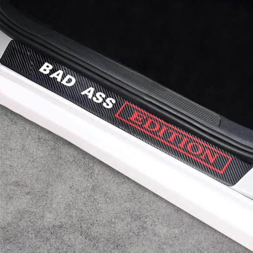 Car Door Sill Protectors 4Pcs Carbon Fiber Vinyl Threshold Decorative Scuff Plate,Anti-Scratch, Anti-Dirty, Waterproof Funny Car Accessories - color: door-funny-bad