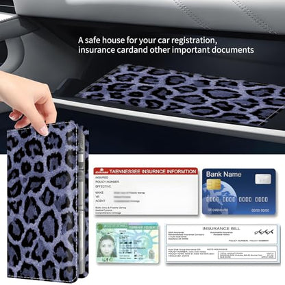 Premium Car Registration and Insurance Card Holder, Cute PU Leather Car Document Holder, Vehicle Glove Box Car Organizer with Magnetic Closure for Driver License, Cards Cool Leopard - color: Cool Leopard