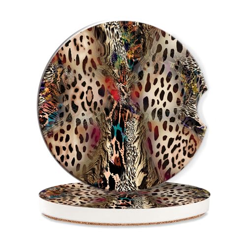 Car Coasters for Cup Holders,2 Pack Leopard Absorbent Ceramic Coaster Abstract Animal Print Car Cup Holder Non-Slip Auto Accessories Interior Decor for Your Car Keep Clean