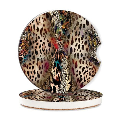 Car Coasters for Cup Holders,2 Pack Leopard Absorbent Ceramic Coaster Abstract Animal Print Car Cup Holder Non-Slip Auto Accessories Interior Decor for Your Car Keep Clean