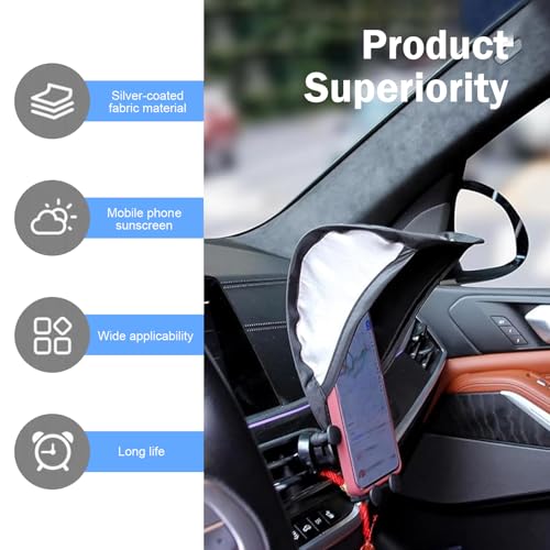 Car Phone Sunshade Cover, Glare Blocking & Heat Insulation Shield, Vertical Folding Umbrella for Dashboard Phone Holder, Portable Protection Cover for Most Cars (Black)