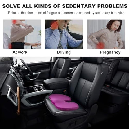 Memory Foam Seat Chair Cushion, Comfortable Auto Cushions for Long Periods of Sitting, Pregnancy Car Seat Cushion for Back, Coccyx & Sacrum Pain Relief, Car Accessories (Purple)