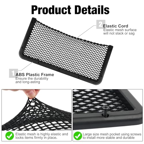 ABS Plastic Frame Automotive Cargo Nets Car Net Pocket Phone Car Mesh Net Holder RV Storage Boat Cargo Pocket Organizer Framed Mesh Net Pocket with Screws for Auto RV Net(2, 16 x 8 Inch) - size: 16 x 8 Inch